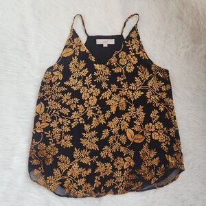 Ann Taylor Loft Tank Top Black Gold Floral Velvet Burnout Tank Size Small